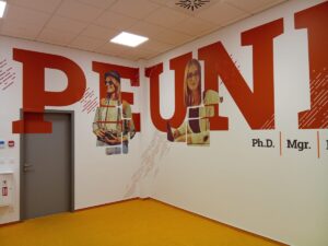 Polep interiérových zdí na Panevropské univerzitě v Praze