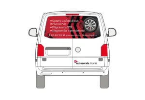 Autoservis - střední dodávka - tištěné prolisy + řezaná loga - pohled zezadu