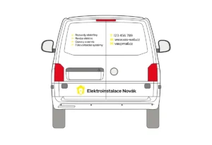 Elektrikář - střední dodávka - malý polep - pohled zezadu