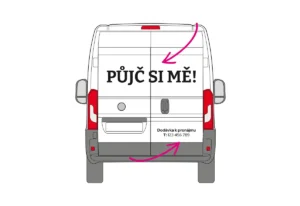 Dodávka k pronájmu - velká dodávka - střední polep - pohled zezadu