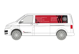 Autoservis - střední dodávka - tištěné prolisy + řezaná loga - pohled zleva