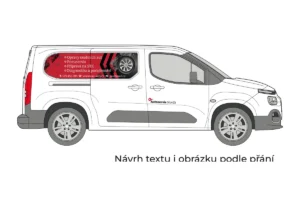 Autoservis - malá dodávka - tištěné prolisy + řezaná loga - pohled zprava