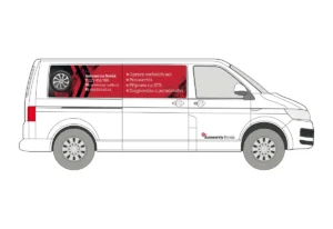 Autoservis - střední dodávka - tištěné prolisy + řezaná loga - pohled zprava