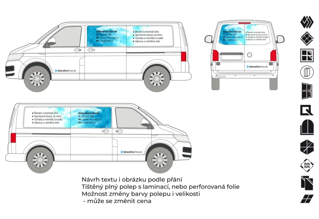 Náhled produktu: Sklenář - střední dodávka - tištěné prolisy + řezaná loga – fotografie 1