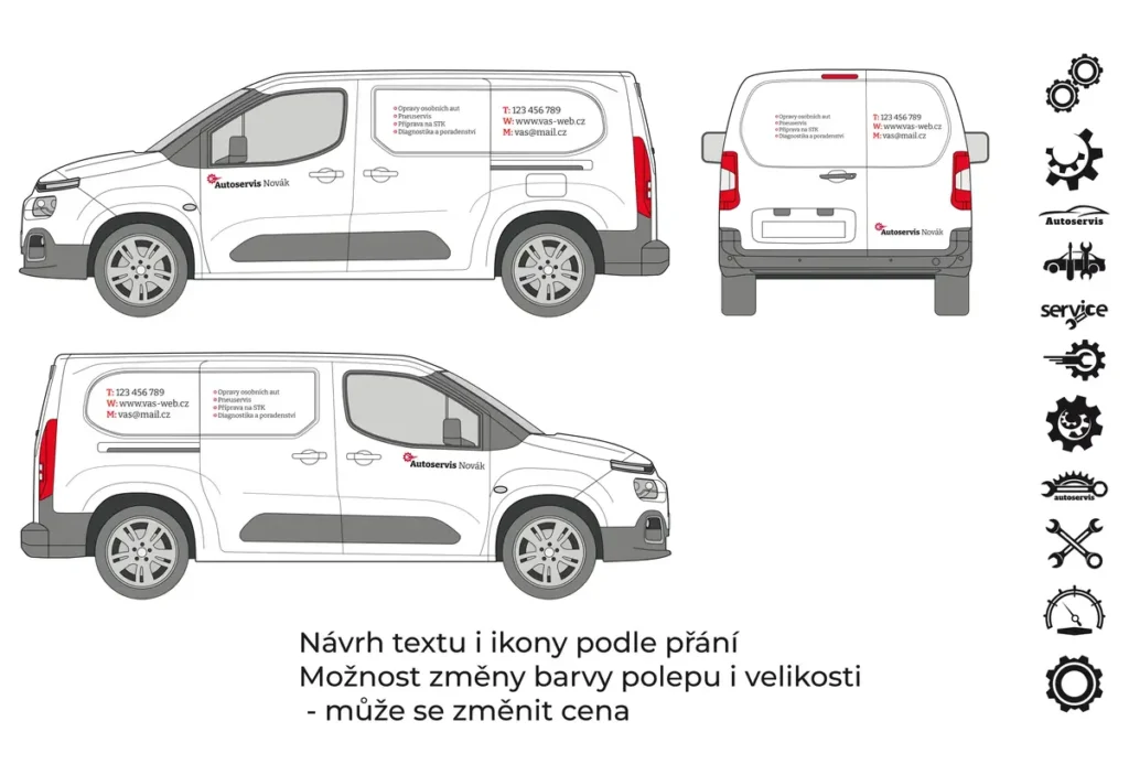 Autoservis - malá dodávka - malý polep - společný náhled