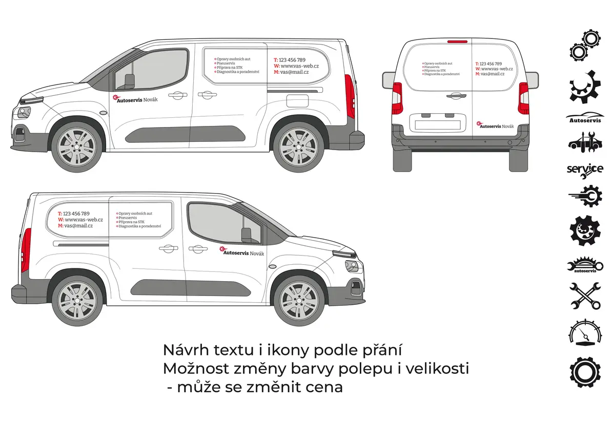 Autoservis - malá dodávka - malý polep - společný náhled