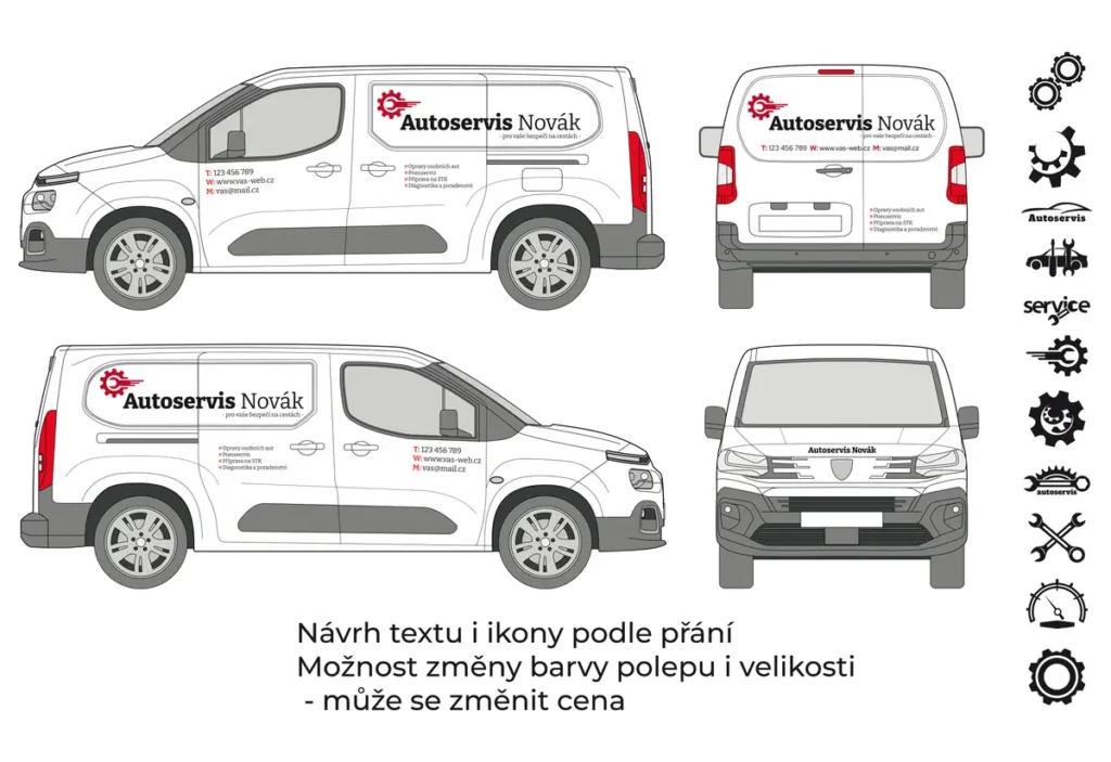 Autoservis - malá dodávka - střední polep - společný náhled