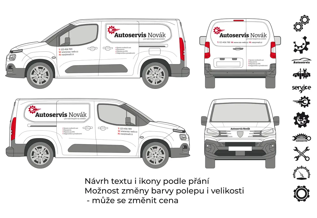 Autoservis - malá dodávka - střední polep - společný náhled