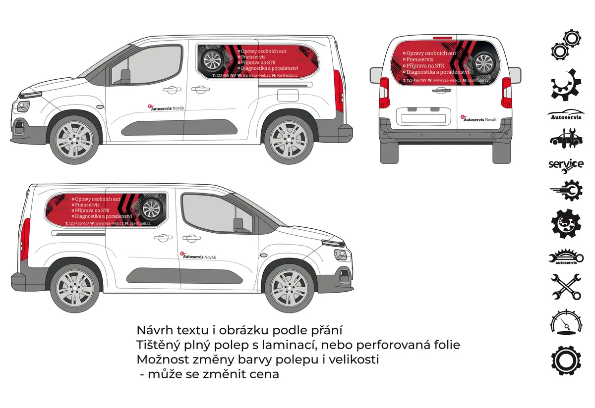 Autoservis - malá dodávka - tištěné prolisy + řezaná loga - společný náhled