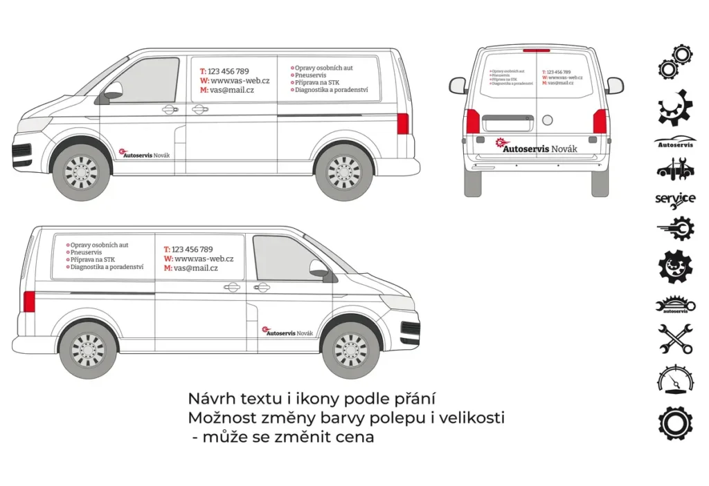 Autoservis - střední dodávka - malý polep - společný náhled