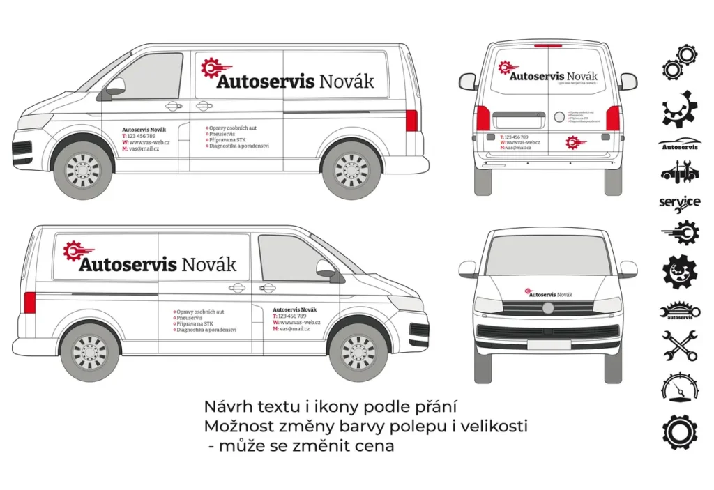 Autoservis - střední dodávka - střední polep - společný náhled