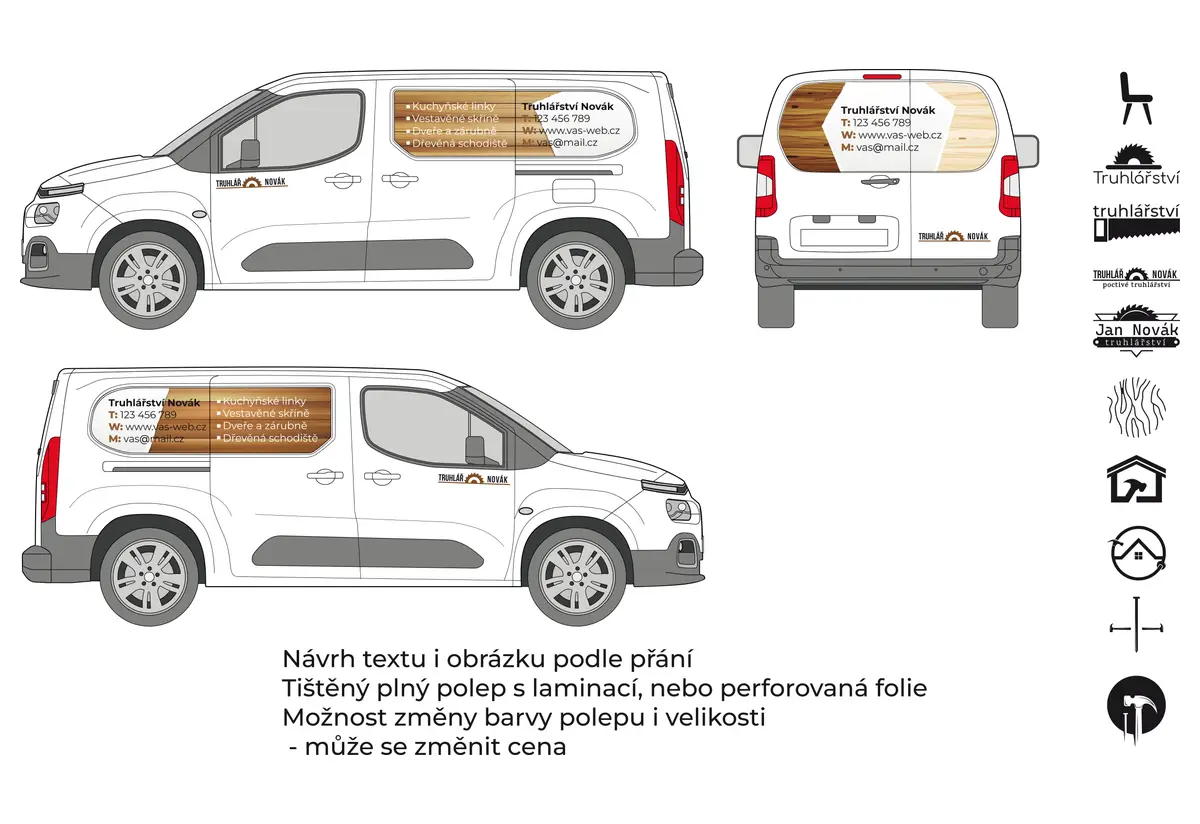 Náhled produktu: Truhlář - malá dodávka - tištěné prolisy + řezaná loga – fotografie 1