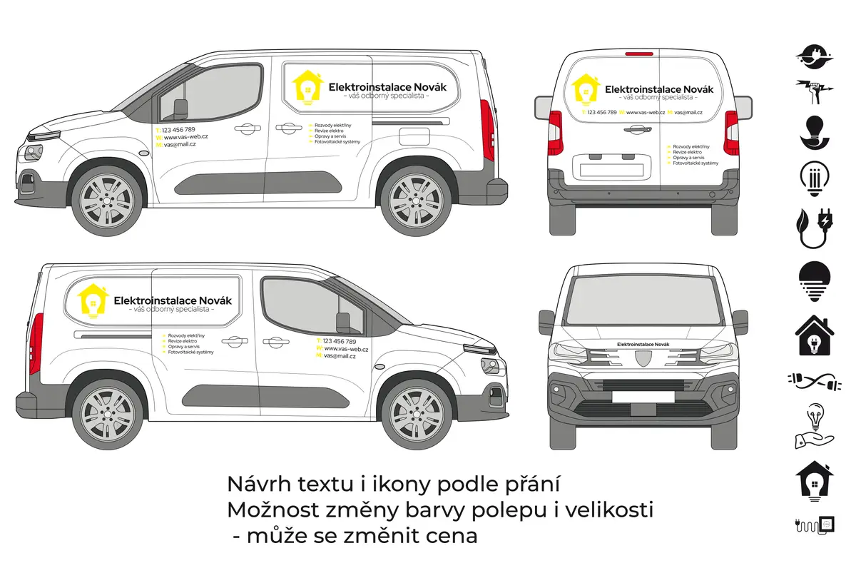 Elektrikář - malá dodávka - střední polep - společný náhled