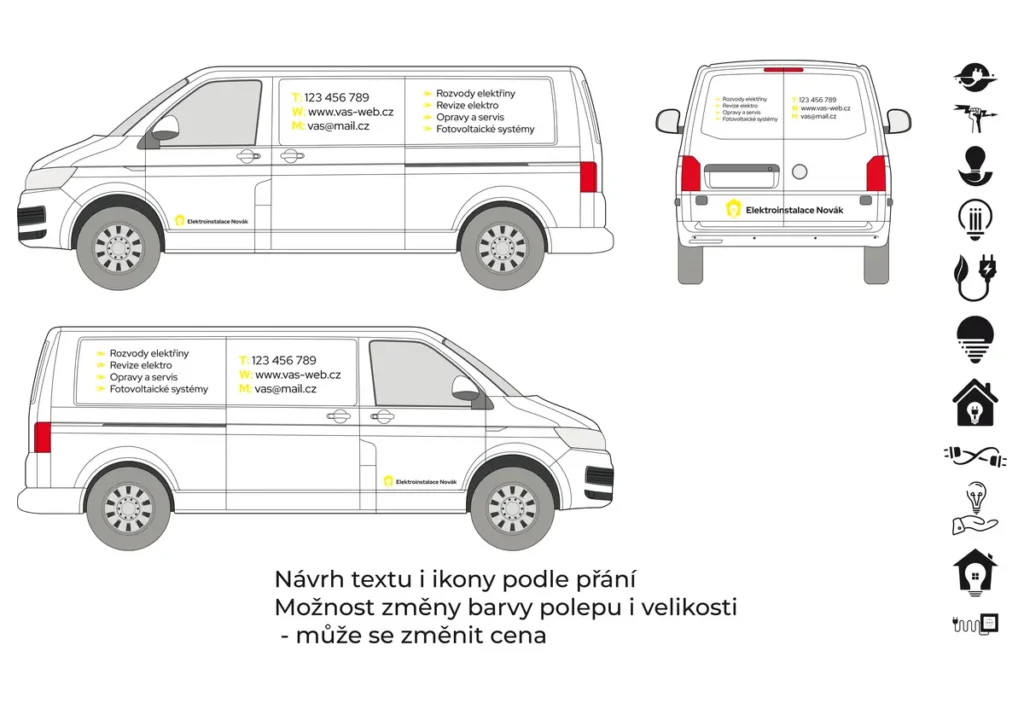 Elektrikář - střední dodávka - malý polep - společný náhled