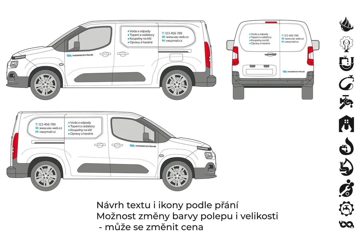 Instalatér - malá dodávka - malý polep - společný náhled