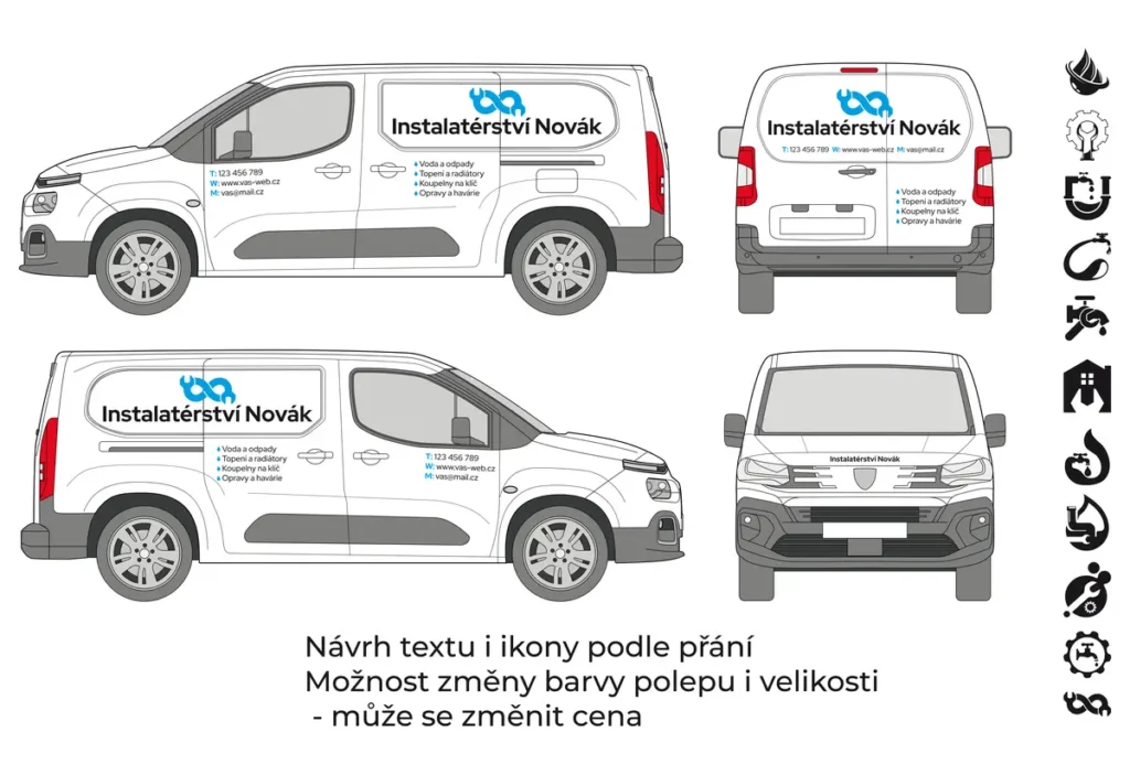 Instalatér - malá dodávka - střední polep - společný náhled