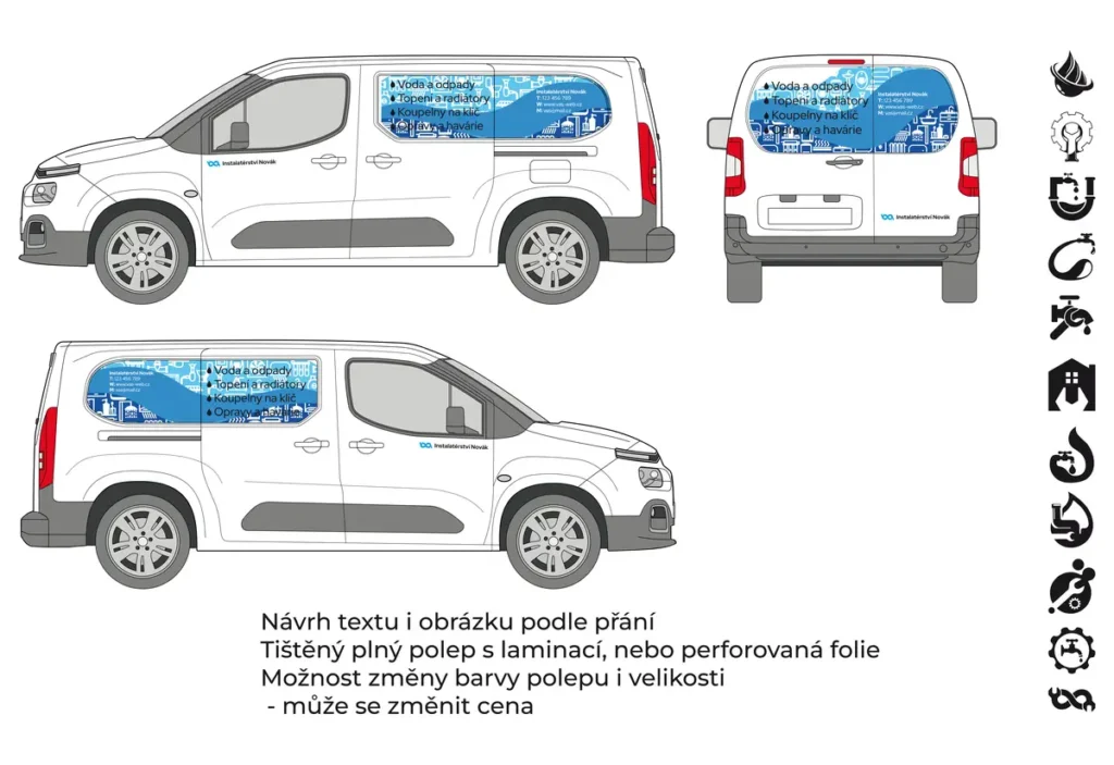 Instalatér - malá dodávka - tištěné prolisy + řezaná loga - společný náhled
