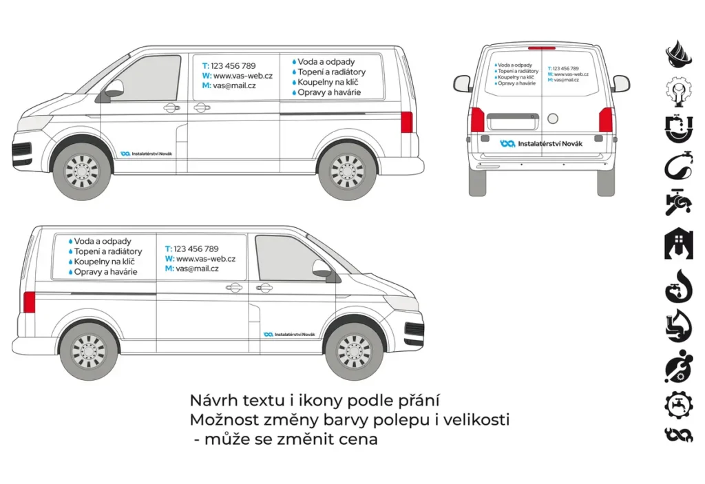 Instalatér - střední dodávka - malý polep - společný náhled