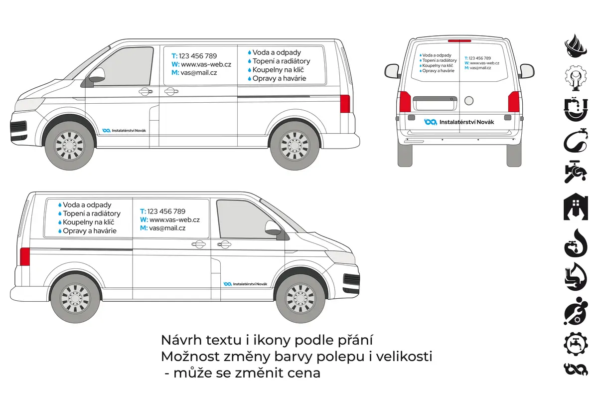 Instalatér - střední dodávka - malý polep - společný náhled