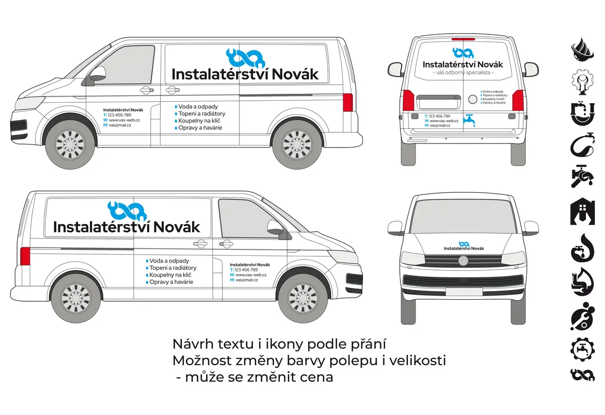 Instalatér - střední dodávka - střední polep - společný náhled