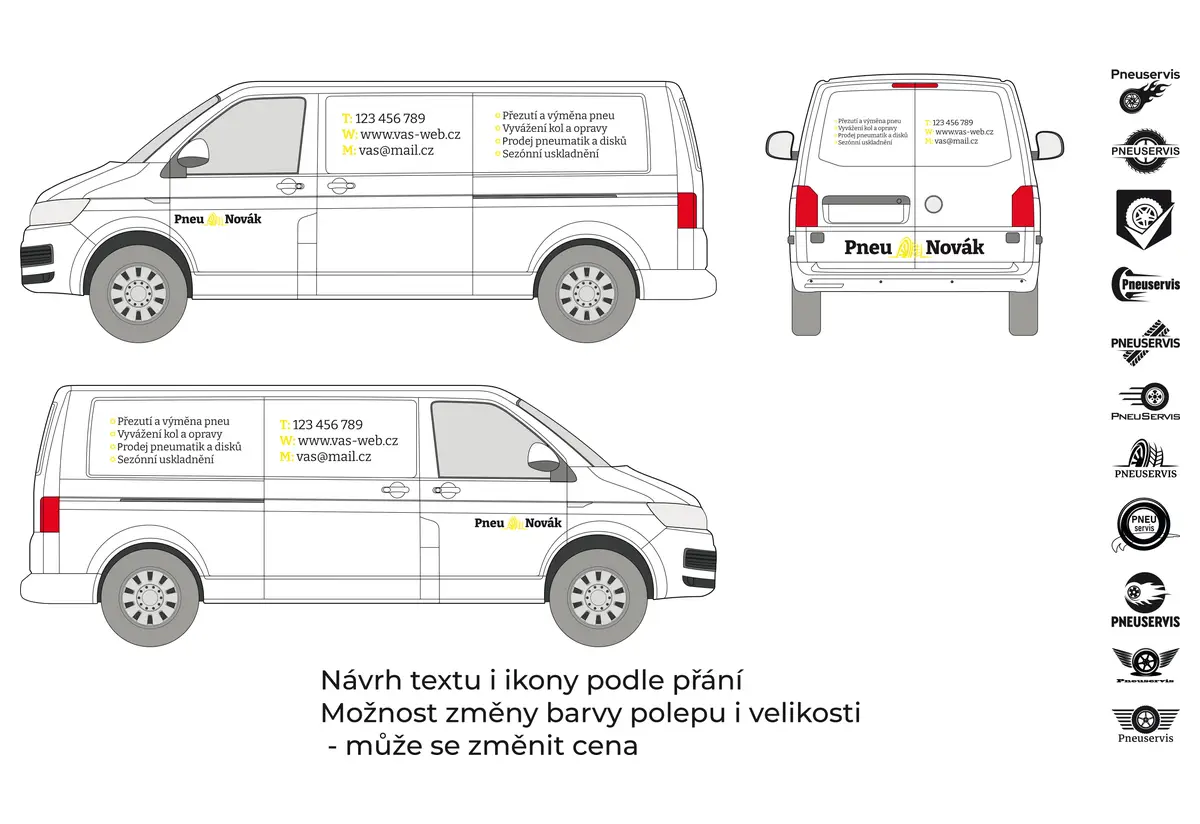 Pneuservis - střední dodávka - malý polep - společný náhled