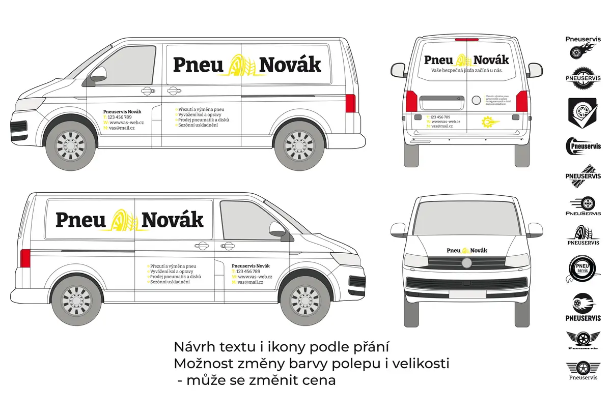 Pneuservis - střední dodávka - střední polep - společný náhled