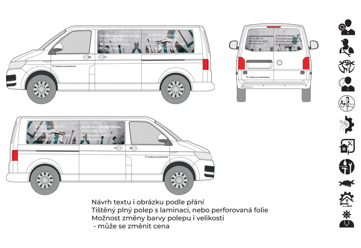 Hodinový manžel - střední dodávka - tištěné prolisy + řezaná loga - společný náhled