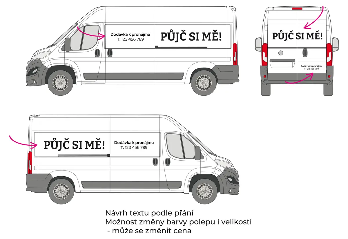 Dodávka k pronájmu - velká dodávka - střední polep - společný náhled